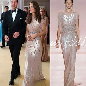 Jenny Packham Pink Pearlescent Swarovski Crystal Gown, NWT, US 8 - UK 12